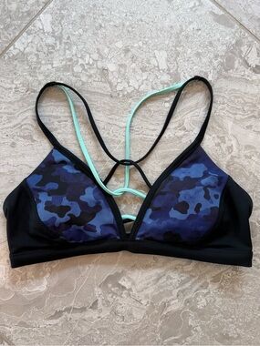 Athleta Black & Blue Camo Strappy Bikini Top, Size Small